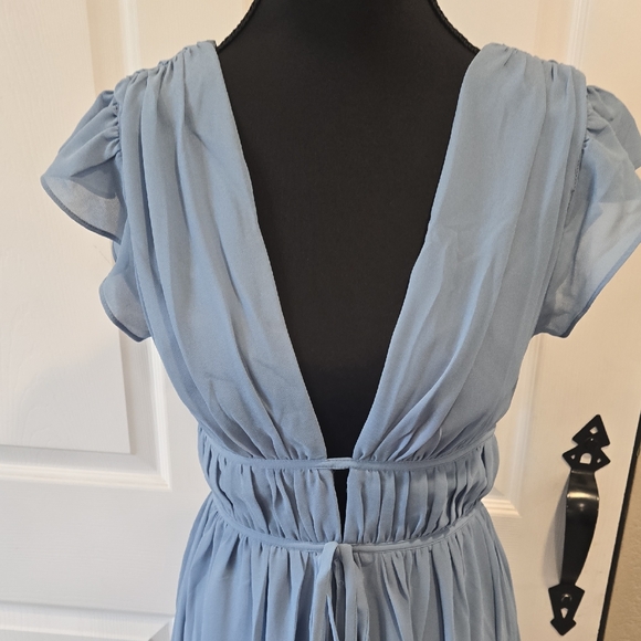 Lulu's Blue Sleeveless Plunge Neck Maxi Dress - Picture 5 of 11